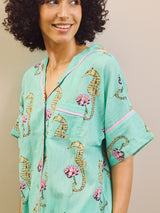 Aqua Seahorses Gauze Oversize Shortie Pyjamas