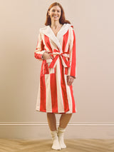 Womens Cosy Dressing Gown Robe Red Stripe