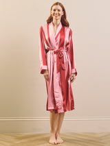 Womens Satin Grandpa Dressing Gown Robe Pink Stripe
