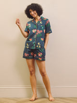 Navy Wallpaper Floral Shorts Pyjama Set