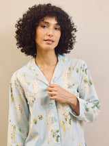 Pale Blue Wisteria Cotton Traditional Pyjama Set