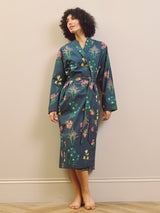 Navy Wallpaper Floral Cotton Dressing Gown
