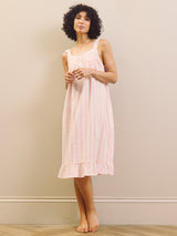Womens Baby Pink Multi Stripe Gauze Frill Cami Nightdress