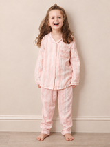 Kids Pink Multi Stripe Gauze Traditional Pyjama Set