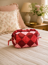 Raspberry Sorbet Argyle Cotton Frill Cosmetic Bag