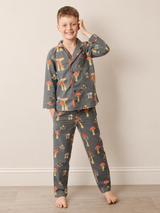 Kids Cotton Traditional Pyjamas Charcoal Mushroom
