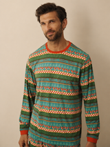 Mens Green Noel Mushroom Argyle Jersey Pyjama Set
