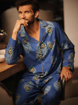 Mens Cotton Traditional Pyjamas Navy Peacock