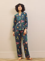 Womens Navy Wallpaper Floral Cotton Traditional Pyjama Set