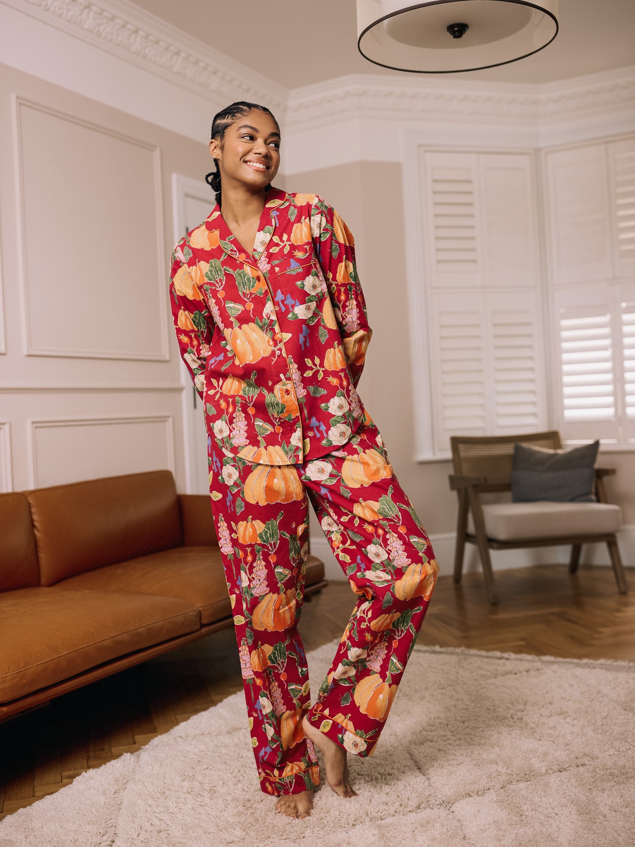 Womens Cotton Traditional Pyjamas Burgundy Pumpkins