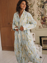 Pale Blue Wisteria Cotton Grandpa Dressing Gown