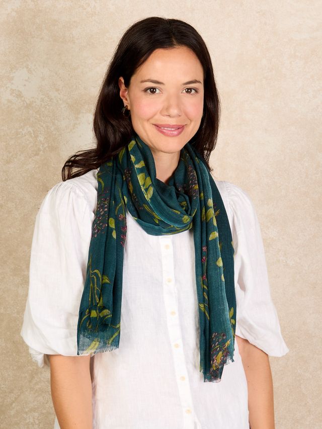 Wool Silk Ladies Scarf Dark Teal Autumn Floral – THEIR NIBS