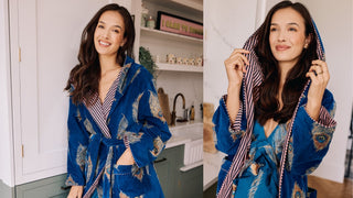 Their Nibs iconic Feather print on a cosy velvet Robe