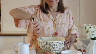 Anitonia in Their Nibs Goddess Love pyjamas making pancakes
