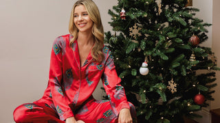Red peacock satin pyjamas by their nibs