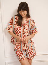 Womens Voile Oversize Shortie Pyjamas Pink Tomato Kisses