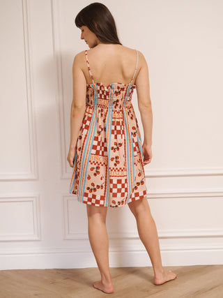 model wears tomato kisses print nightie, back detail