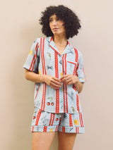 Blue Tidal Treasures Cotton Gauze Short Pyjama Set
