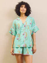 Aqua Seahorses Gauze Oversize Shortie Pyjamas