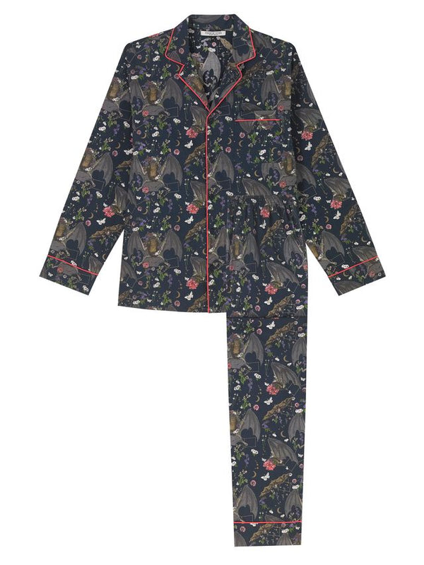 Mens Cotton Traditional Pyjamas Black Bats