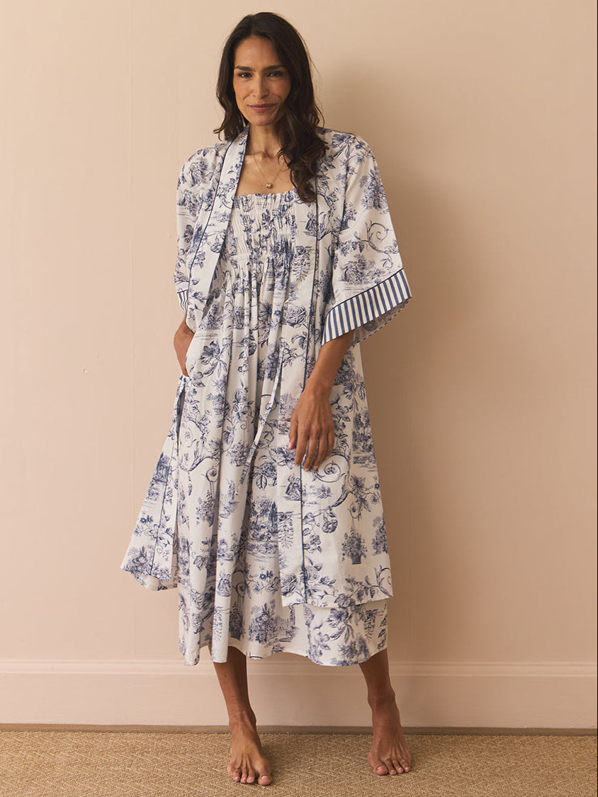 Their Nibs x French Bedroom Navy Blue Toile Cotton Wrap Dressing Gown – THEIR NIBS