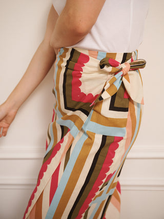 Womens Champagne Abstract Handkerchief Cotton Wrap Around Skirt