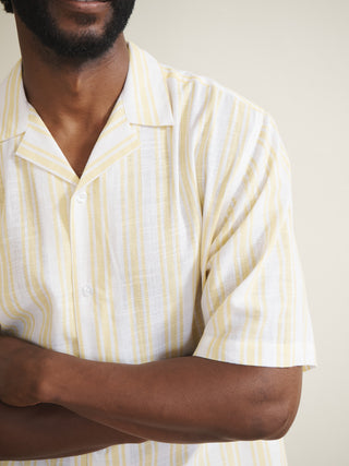 Mens Buttermilk Yellow Stripe Linen Blend Oversized Shorts Pyjama Set
