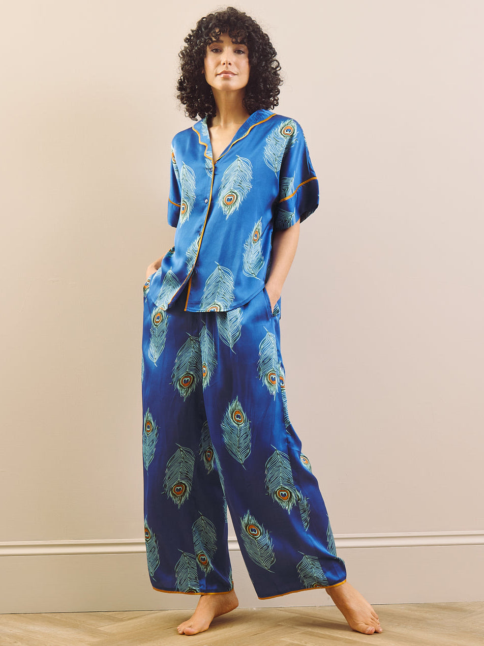Their Nibs, Womens, Oversize Scallop Satin Pyjamas, Navy Peacock ...