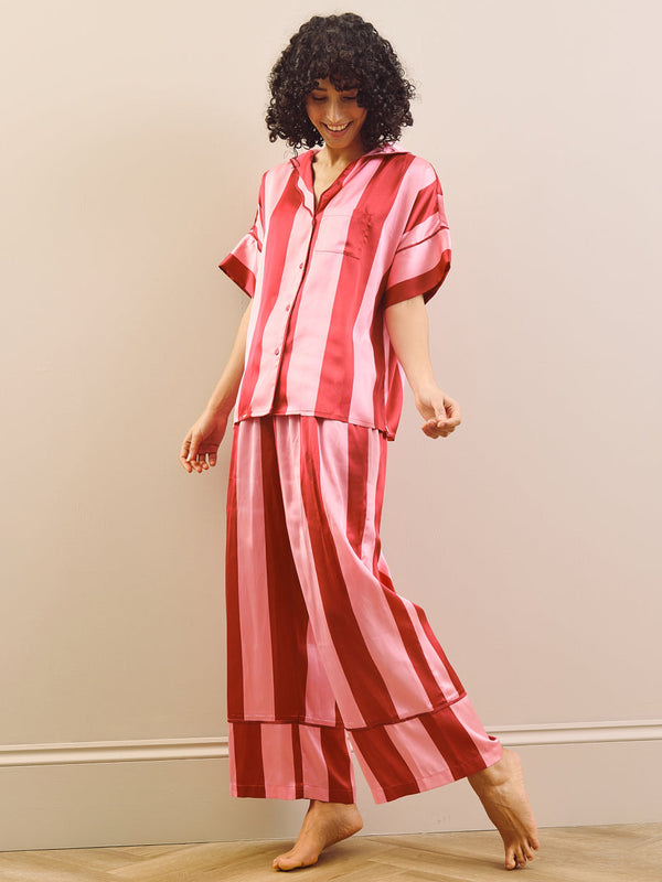 model wears harvest pear print long pyjama set