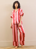 Womens Satin Oversize Pyjamas Pink Stripe