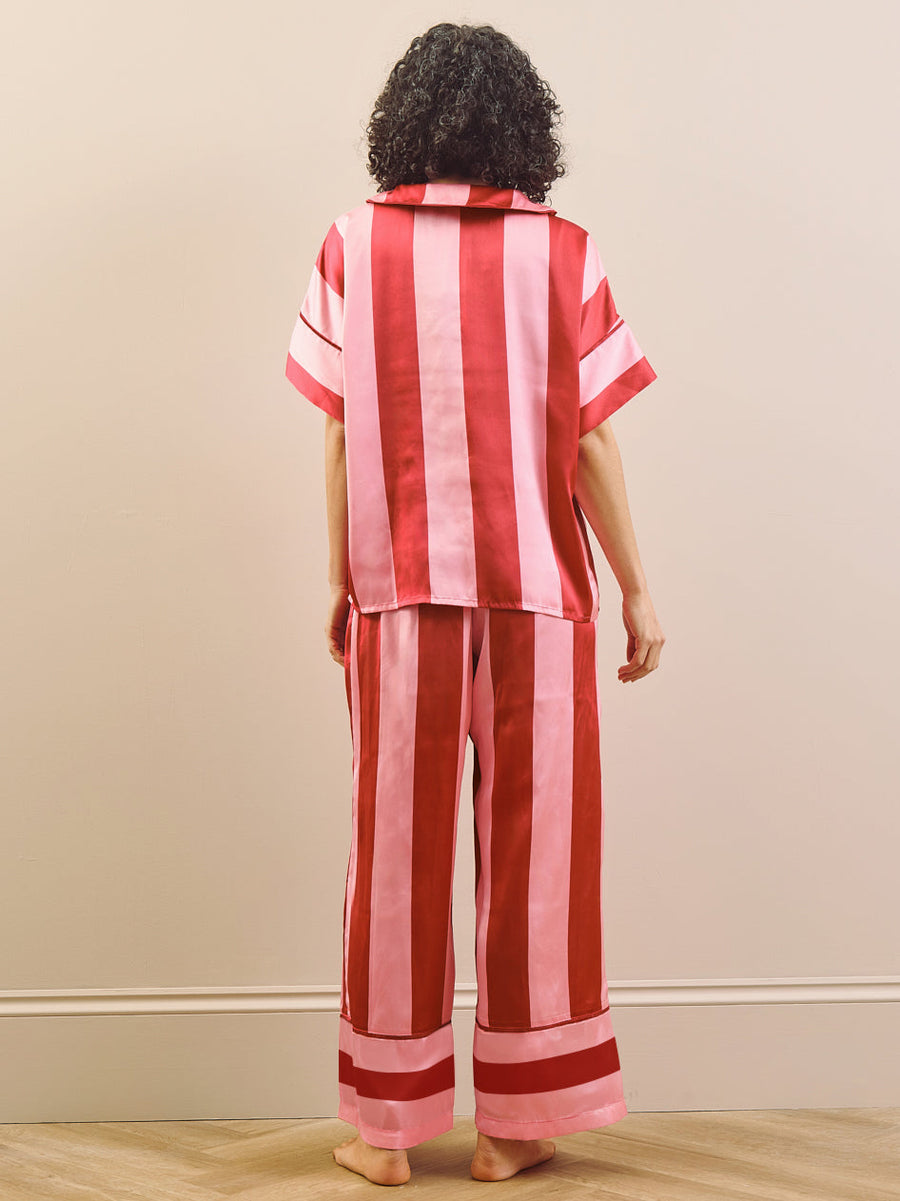Womens Satin Oversize Pyjamas Pink Stripe – THEIR NIBS
