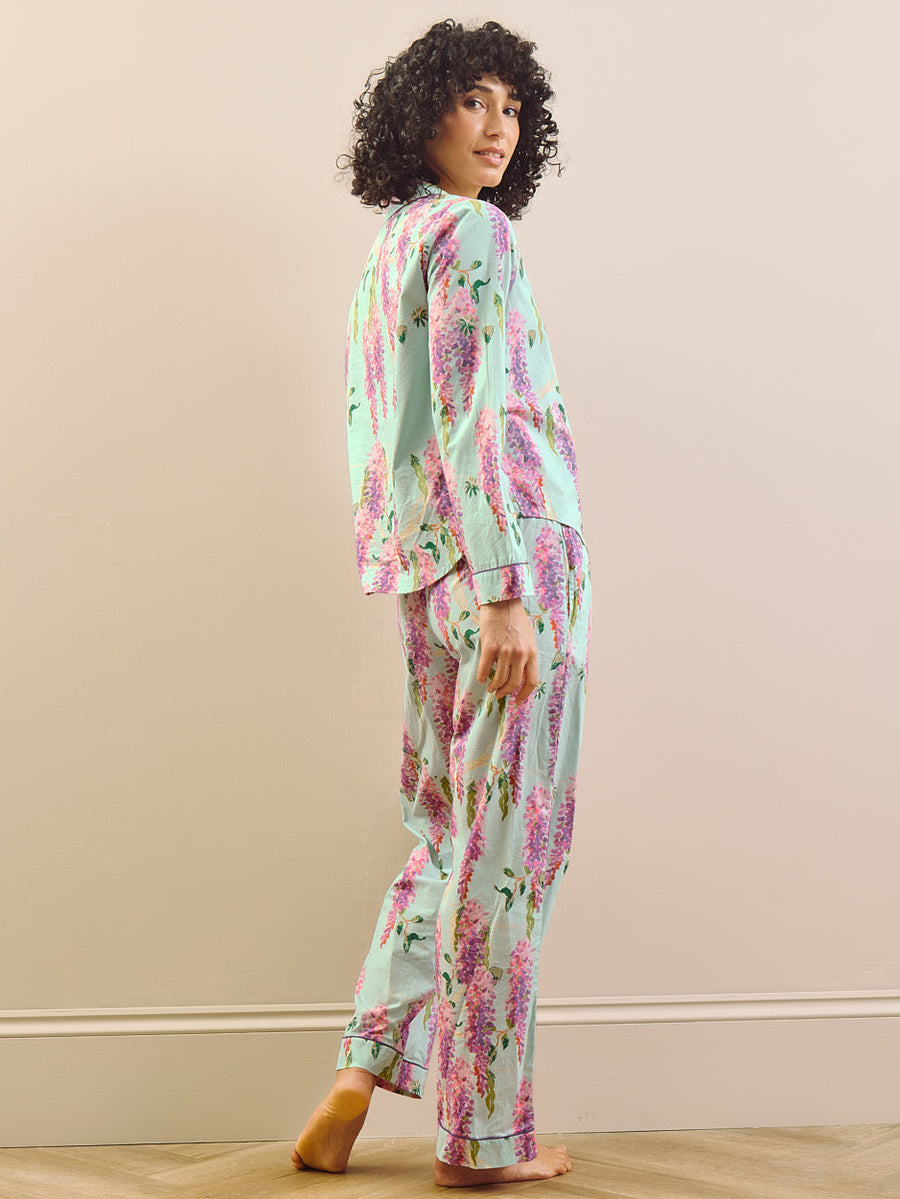 Womens Cotton Traditional Pyjamas Duck Egg Wisteria THEIR NIBS womens-cotton-traditional-pyjamas-duck-egg-wisteria-their-nibs