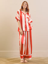 Womens Satin Oversize Pyjamas Red Stripe