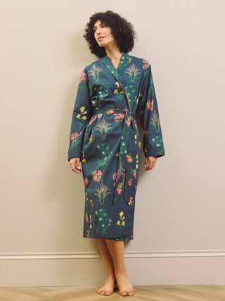 Navy Wallpaper Floral Cotton Dressing Gown – THEIR NIBS