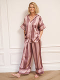 Womens Satin Oversize Pyjamas Mauve Stripe