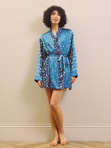 Midnight Blue Fawn Satin Mini Dressing Gown