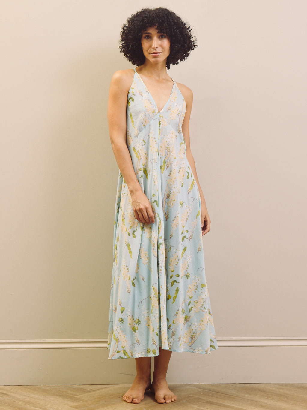Pale Blue Wisteria Cotton Voile Cami Maxi Night Dress