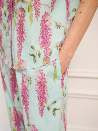 Womens Cotton Short Sleeve Capri Pyjamas Duck Egg Wisteria