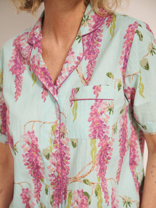 Womens Cotton Short Sleeve Capri Pyjamas Duck Egg Wisteria