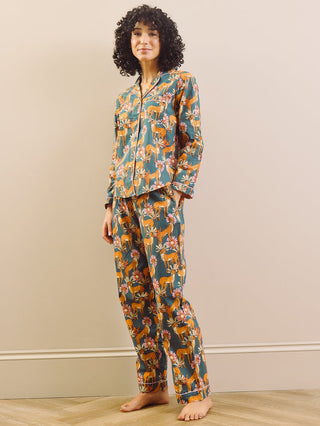 Model Wears Traditional cheetah print long leg pyjama