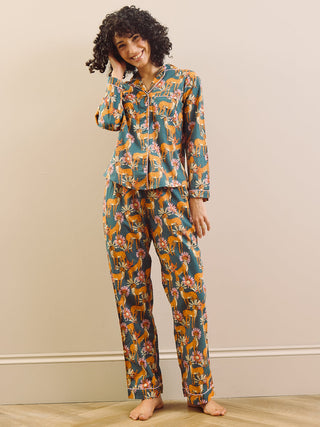 Model Wears Traditional cheetah print long leg pyjama