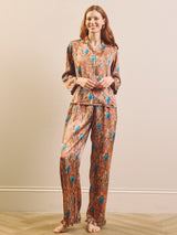 Womens Festival Feathers Satin Frill Pyjama Set