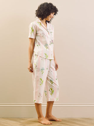 model wears scallop floral print pyjamas