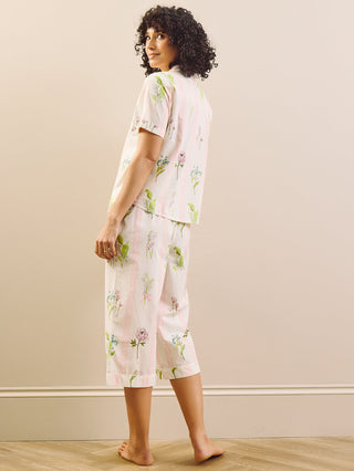 model wears scallop floral print pyjamas