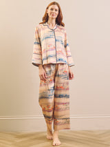 Womens Champagne Vintage Horizons Satin Boxy Pyjama Set