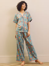 Womens Charcoal Mushroom Cotton Voile Oversize Pyjama Set