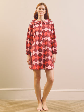 Raspberry Sorbet Argyle Cotton Frill Collar Nightshirt