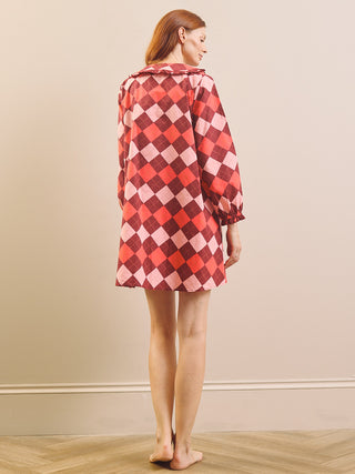 Raspberry Sorbet Argyle Cotton Frill Collar Nightshirt