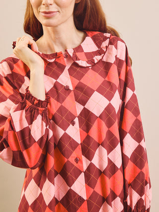 Raspberry Sorbet Argyle Cotton Frill Collar Nightshirt