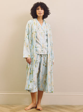Pale Blue Wisteria Cotton Grandpa Dressing Gown